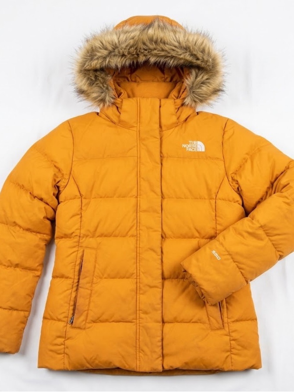 The North Face Women's Orange Faux-Fur Hooded Puffer Coat